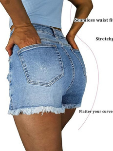 Europe and the United States 2025 summer Amazon new torn rough edge elastic shorts washed wish Denim women's shorts in stock