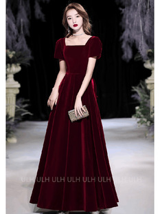 Velvet evening dress high-end 2024 new long high-grade host female art exam banquet temperament short sleeve dress