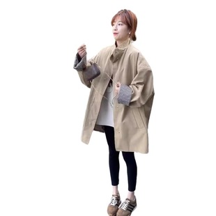 2024 Korean khaki High-end Spring and Autumn Jacket with Vertical Collar for Small and Medium-length Casual Loose Long-sleeved Top