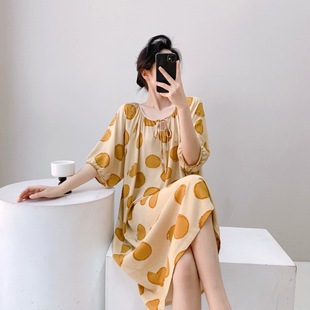 Nightgown Women's Summer Thin Beach Long Dress Cotton Silk Pajamas Spring and Autumn Women's Holiday Style Cotton Silk Home Clothes plus size