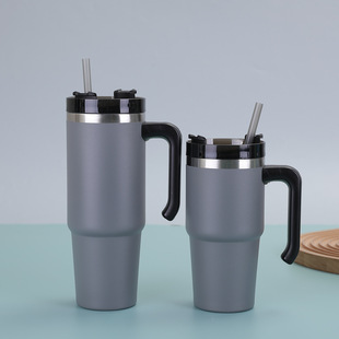 Cross-border 304 stainless steel thermos outdoor portable water cup with handle car-mounted large capacity ice cup with straw