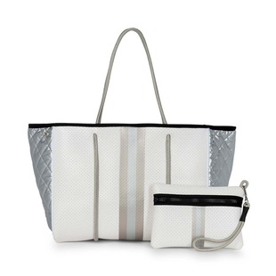 Diving Material Perforated Beach Bag Spliced ​​Gradual Cotton European and American Fashion Satchel Shoulder Strap Crossbody Beach Bag Mommy Shopping Bag