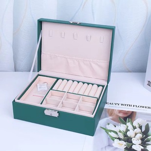 Double Layer Large Capacity Jewelry Box Earrings Necklace Ring Jewelry Box PU Leather Jewelry Storage Box in stock
