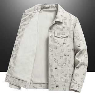 New Arrival Full Printed Corduroy Men's Jacket Spring and Autumn Korean Style Fashionable All-match Handsome Lapel Jacket for Young and Middle-aged Men