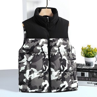 Cross-border new winter zipper casual spot hooded camouflage youth fashion cotton vest camouflage cotton vest tide 8858