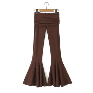 6354-autumn new women's clothing European and American style pleated solid color flared pants casual pants Women's