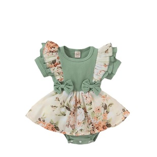 Summer new cross-border European and American style newborn jumpsuit 0-1 years old baby short sleeve floral sheath baby clothes