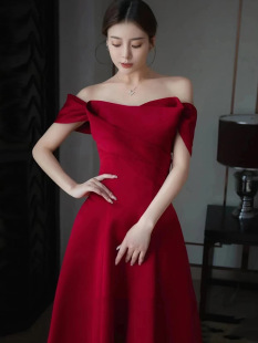Satin Toasting Dress Bride Summer French Red Wedding Back Door Small Engagement High-end Evening Dress Dress for Women