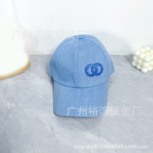 2024 new small incense Denim blue fisherman hat double-sided baseball cap sequins sun hat C home net red hat explosions