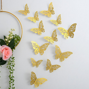Hollow Butterfly Wall Stickers 3D Hollow Paper Butterfly Amazon Foreign Trade Wedding Festival Layout Home Decoration
