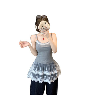 Lace Stitching Hem Stacked Camisole Women's 2025 Spring and Summer New Slimming Chic Inner Top