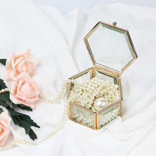 Amazon Transparent Glass Jewelry Box Retro Eternal Flower Glass Cover Ornaments Necklace Jewelry Ring Storage Box