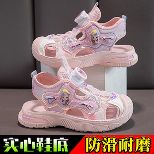 Girls Toe Sandals Summer Children's Beach Shoes 2025 New Cartoon Girls Princess Shoes Soft Sole Sports Sandals