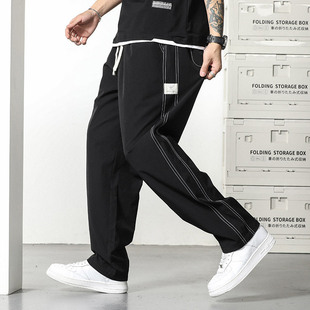 Trendy Brand Large Size Men's Spring Plus Size Plus Size Fatty Personality All-match Black Line Straight Trousers