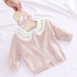 Girl's Cardigan Baby's Summer Knitwear New Baby's Western-style Coat Princess Sweater Air-conditioning Shirt Spring and Autumn Thin