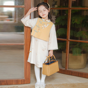 Girls Cheongsam Autumn Children's Antique Hanfu Autumn Tang Suit Girls Super Fairy Ancient Suit Republic of China Style dress