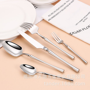 In stock wholesale 304 stainless steel household knife and fork suit creative small waist Western food knife, fork and spoon three-piece tableware set