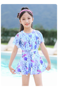 Children's Swimwear Girl's Summer 2024 New Swimwear Big Kids Stylishly Girl's one-piece Princess Dress Puff Sleeve
