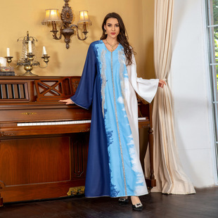 AB344 2023 Middle East Costume Beaded Embroidered Muslim dress Dubai Saudi Tie-Dye Rhinestone Robe