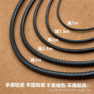 S925 pure silver buckle snakeskin-shaped wax rope necklace men's and women's black cow leather rope accessories pendant lanyard pendant size can be ordered