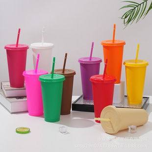 Factory 710ml Large Capacity Colorful Multi-Color Single-Layer Pp Plastic Straw Cup Cross-Border Fashion Water Cup Available for Wholesale