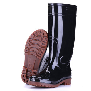 Flood control and disaster relief black PVC rain boots tendon bottom long tube water shoes 1.2kg rubber anti-slip rain boots