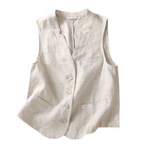 Real shot 2024 summer new artistic loose solid color cotton and linen vest vest women's coat vest jacket #6297#