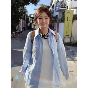 Dachshund Embroidered Plaid Shirt Women's 2025 Spring and Autumn New Couple Loose All-match Niche Stacked Top Jacket