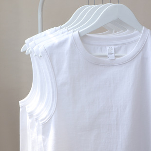 230g Japanese-Style Heavy Quality Seamless Pure Cotton Small Round Neck White Sleeveless Unisex Vest Loose Tank Top Summer Trend