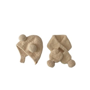 Baby hat scarf two-piece autumn and winter super cute plush double ball ear protection cap baby suit winter