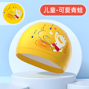 Jiehu children swimming cap waterproof hair care comfortable Pu coated swimming cap wholesale printed LOGO cartoon swimming cap