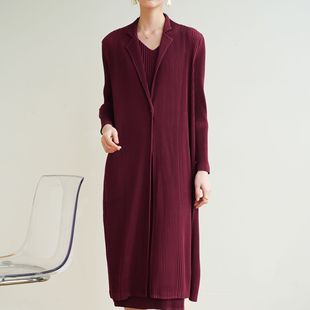 Counter quality 2024 autumn and spring new high-end pleated elegant commuter simple suit collar one button trench coat