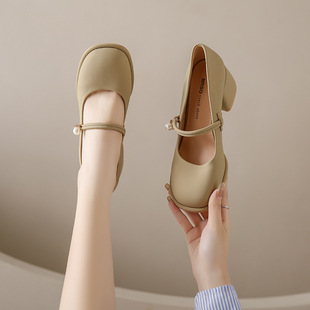 French Mary Jane 2024 Summer New Women's Shoes Fairy Evening Wind Strap Thick Heel High Heels Small Leather Shoes