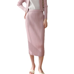 New 2022 Autumn Spring and Summer ins High-end Pleated Slimming Mid-waist Age-reducing Elegant Split Mid-length Skirt