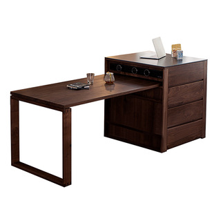 Black walnut wooden island table dining table integrated retractable household rock plate Middle Island table separate kitchen cabinet solid wood bar counter