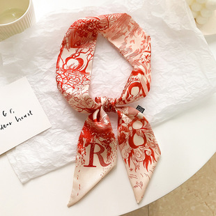 Sketch Style 26 Letter Long Elegant Small Scarf Long Silk Scarf Hair Band Women's All-match Double-sided Ribbon Hair Accessories