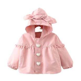 Girls' Coat 2024 Autumn New Arrival Baby Girl Hooded Long Sleeve Casual Windbreaker Baby Zipper Cardigan 4876