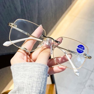 High-definition reading glasses women's anti-blue light sports folding fashion frameless young middle-aged and elderly eye protection reading glasses men