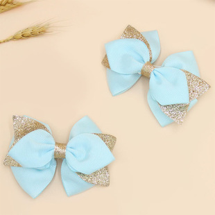 Foreign trade glitter bow children's hairpin rib band solid color baby headdress baby side clip duckbill clip hair accessories