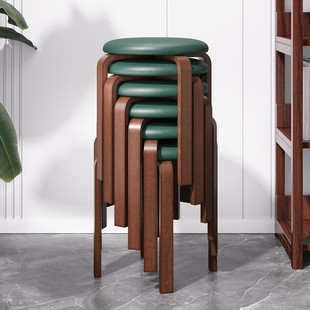 Solid Wood Stool Household Stackable Soft Dining Stool Fabric Bench Simple Modern Living Room Round Stool Dining Chair Small Low Stool