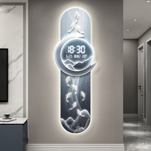 Modern Light Luxury Nine Fish Picture Living Room Background Wall Decorative Painting Landscape Entrance TV Background Wall Painting Perpetual Calendar Clock