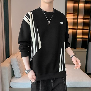 Design Sense Sweat Men's Autumn New Fashion Brand Casual Loose Round Neck Stitching Top Clothes Sports Long Sleeve T-shirt