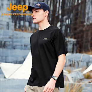 Jeep2023 New Outdoor Leisure Sports Short-sleeved Summer Round Neck Loose T-shirt Men's Sweat Absorbing Breathable Hiking Top