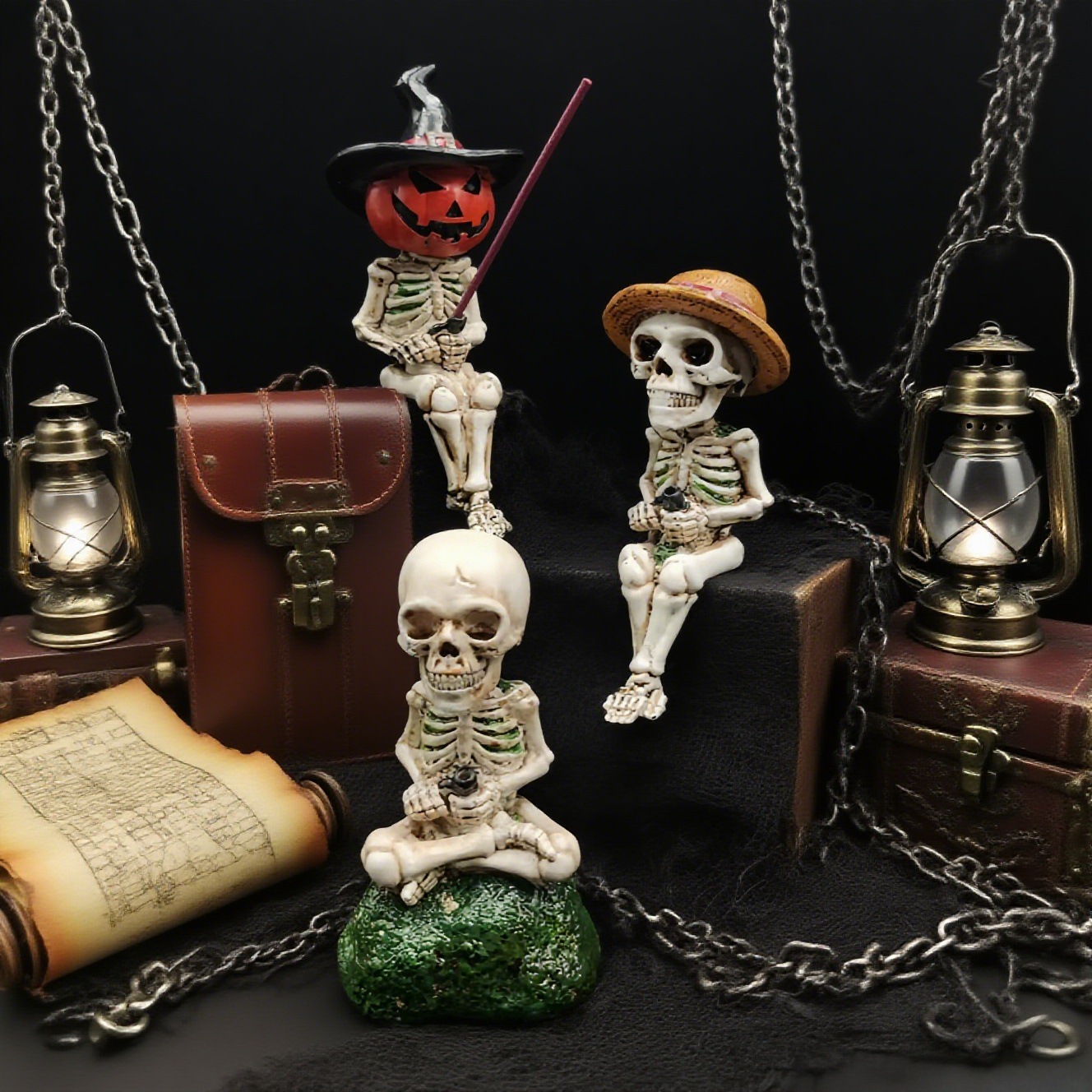 Cross-Border 3D Gothic-Style Decorative Incense Holder Skull Halloween Party Tabletop Entrance Atmosphere Resin Gift Crafts