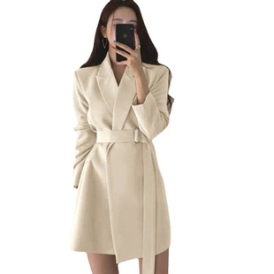 2024 New Korean Style Spring and Autumn Small White Suit Jacket Women's Mid-length Small Suit British Style Women's Suit