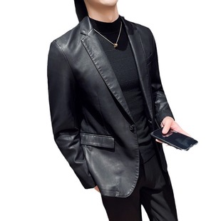 Autumn and Winter New plus size Leather Suit Suit Men's Washed PU Leather Jacket Slim-fit Business Casual Jacket Men's
