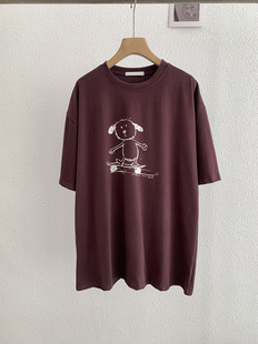 Omalai Anime Cartoon Printed Round Neck Loose Mid-Length Short-Sleeved Pullover T-Shirt Top 2025 Spring 2000
