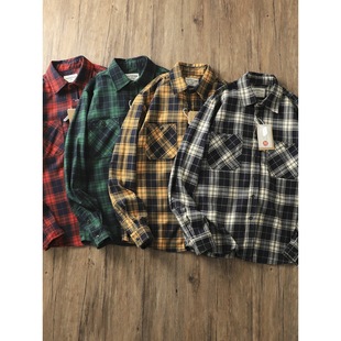 Heavy American Style Vintage Ami Khaji Thick Washed Sanding Autumn and Winter Men's Casual Plaid Long Sleeve Shirt Jacket