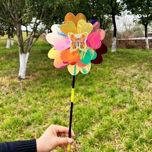 Yiwu windmill double laser colorful hand-held outdoor toys scenic spot stall square best selling windmill wholesale
