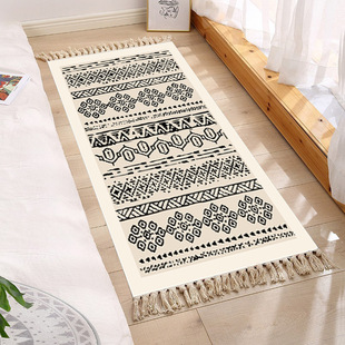2024 Moroccan corrugated polyester cotton handmade tassel woven carpet plain simple spring and summer outdoor picnic camping blanket